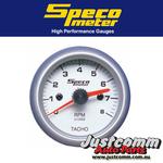 GENUINE SPECO SPORT SERIES 2inch SILVER DIAL 8000RPM IN-DASH TACHO - 524-01