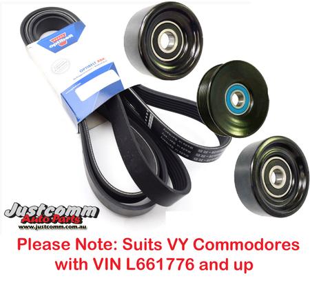 VY Commodore 3.8 V6 Ecotec Serpentine Drive Belt and Pulley Kit, VIN L661776 up